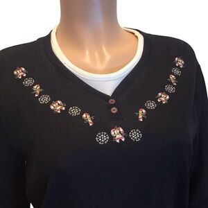 🎄 NWOT Fashion Classics Holiday Embroidered Long Sleeve Top Size Lg